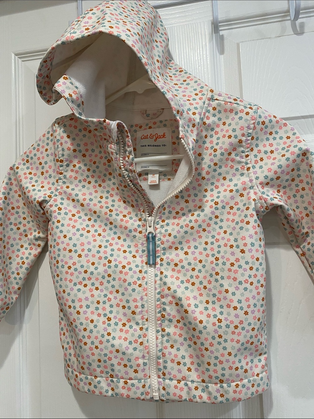 Cat & Jack Cream Hooded Raincoat with Multicolor Floral Print